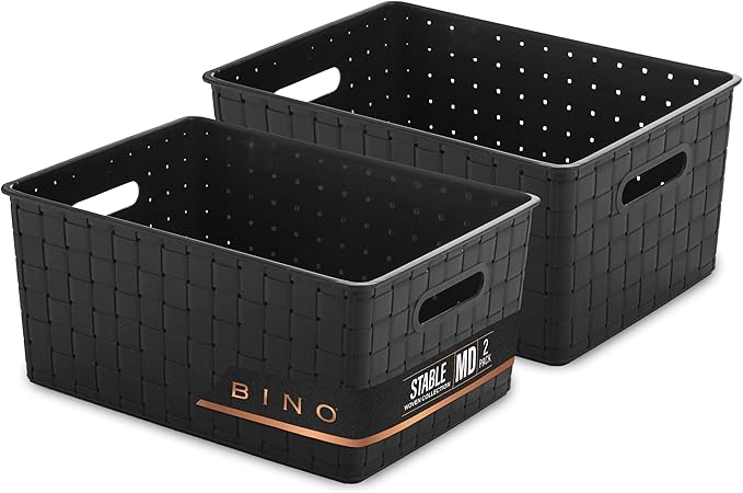 BINO | Plastic Storage Baskets Medium - Black | THE STABLE COLLECTION | Multi-Use Storage | Rectangular Cabinet Organizer | Baskets For Organizing with Handles | Home Office Organization and Storage-NeatNest