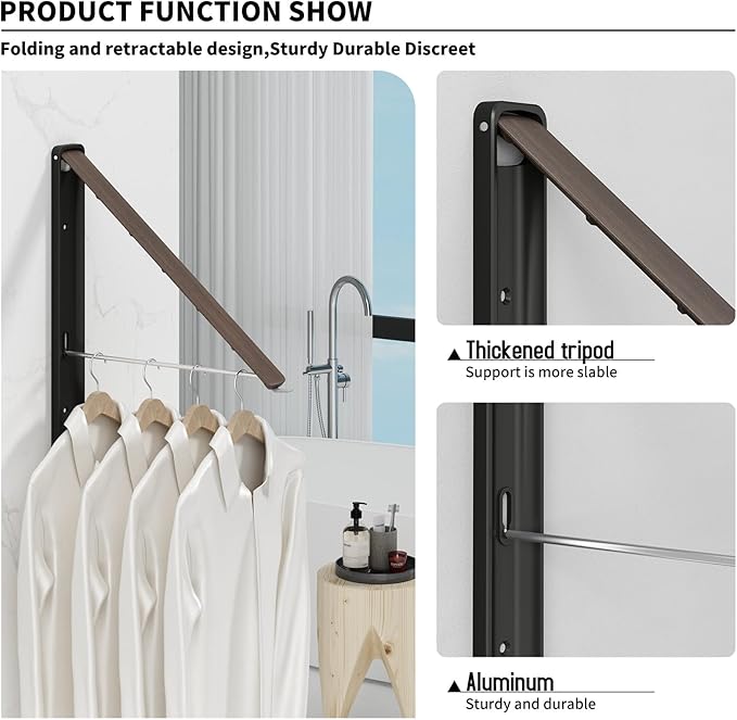 Clothes Drying Rack for Laundry Drying Rack Wall Mounted Clothes Hanger Rack Retractable Laundry Hanger Dryer Rack Space Saving Closet Organizer Aluminium (Walnut)-NeatNest