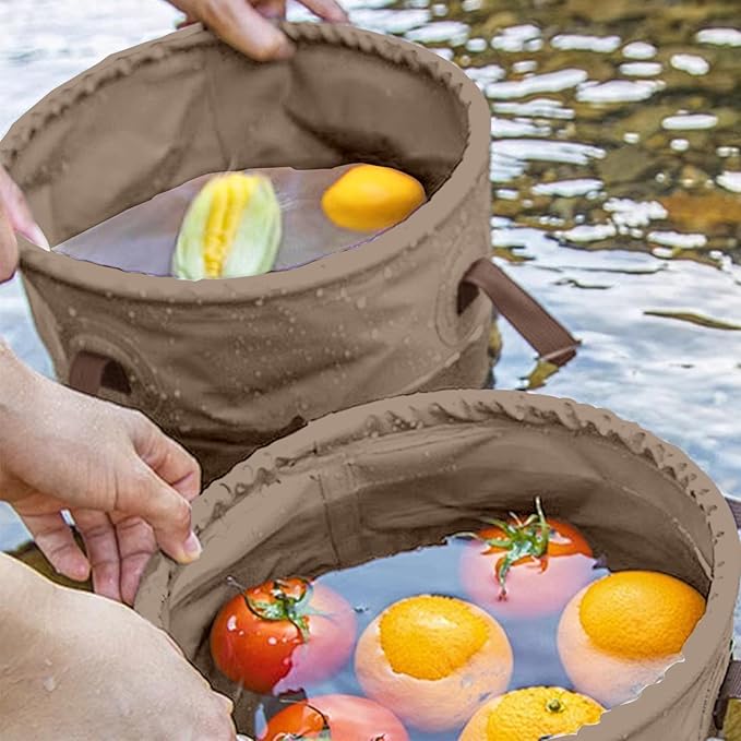 Baiao Collapsible Bucket 5 Gallon, Portable Collapsible Bucket with Handle, Folding Water Container for Fishing Camping Beach Hiking Home Travel Car Washing(Khaki 20L)-NeatNest