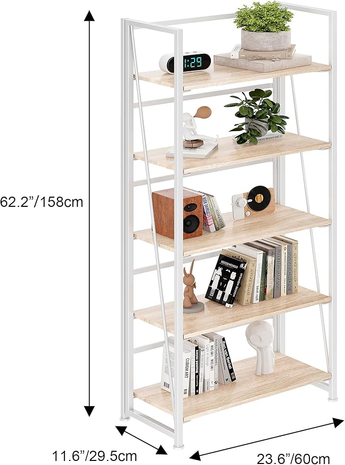 BHG Vintage Multifunctional Folding Bookshelf, No-Assembly Plant Stand Storage Rack Shelves for Home Office (White, 5-Tier)-NeatNest