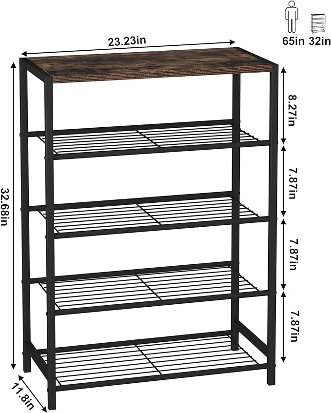 HOMEFORT 5-Tier Shoe Rack, Shoe Storage Shelf with MDF Top Board, Shoe Rack Organizer, Each Tier Fits 3 Pairs, Entryway Shoe Stand with Sturdy Shelves, Rustic Brown-NeatNest