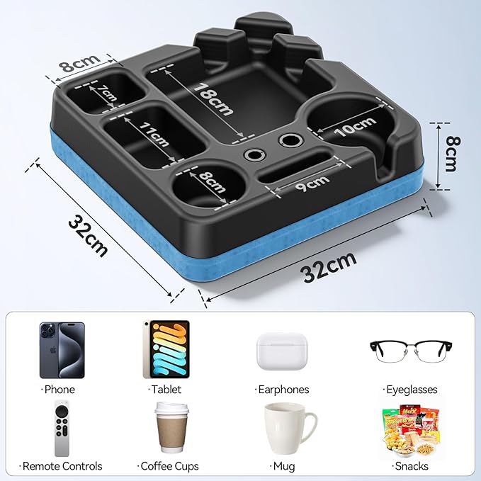 Couch Cup Holder Tray Couch Cup Holder Pillow Bed Tray Snack Sofa Bed Caddy Organizer Beach Sofa Drink Holder Anti-Spill Portable Snack Caddy Couch Remote Holder for Phone Pad Kindle Beverage Blue-NeatNest