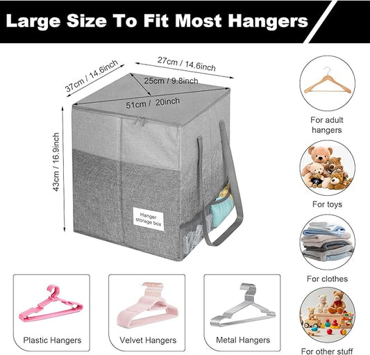 Clothes Hanger Organizer Bag with Lid,Rigid Hanger Storage Containers,Hanger Caddy Organizer Box with Handle and Label Window Keep Closet Laundry Rooms Tidy (Grey)-NeatNest