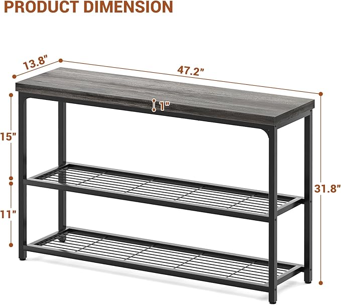 47" Console Table, 3-Tier Entryway Table, Sofa Table with Mesh Shelves, Console Tables for Living Room, Bedroom, Hallway, Entryway, Foyer, Grey-NeatNest