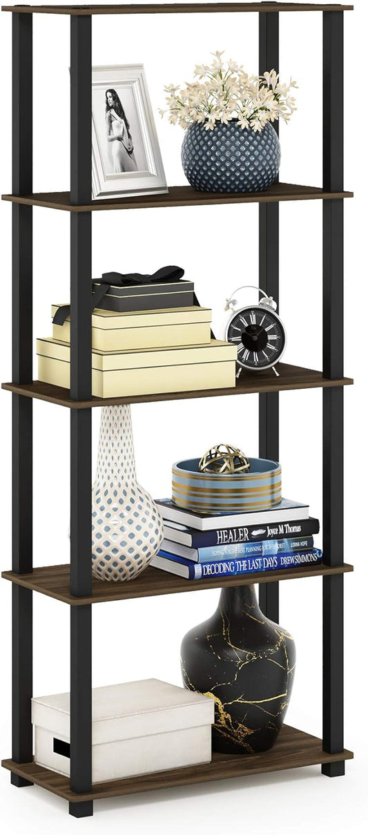 Furinno Turn-N-Tube 5-Tier Multipurpose Shelf / Display Rack / Storage Shelf / Bookshelf, Square Tubes, Columbia Walnut/Black-NeatNest