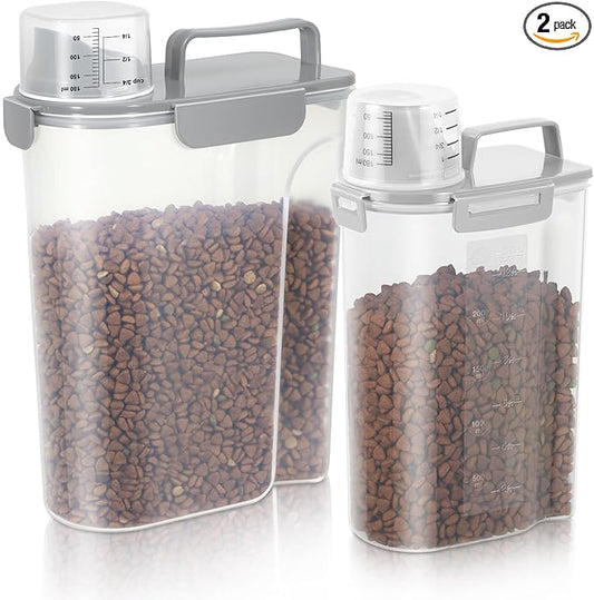 Dog Food Storage Container, Upgraded Large Nozzle BPA-free, 8-12 LBS Plastic Pet Food Storage Containers, With 4 Sealed Clasps, 1 Measuring Cup and Handle, Easy to Clean and Carry -2 Packs-NeatNest