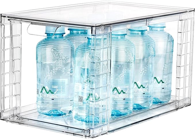 1Pack Large Stackable Kitchen Storage Drawers, Clear Foods Organizer Bins with Handles, Easily Assemble for Bathroom, Kitchen, Pantry, Cabinet, Closet(XL-UP Handle)-NeatNest