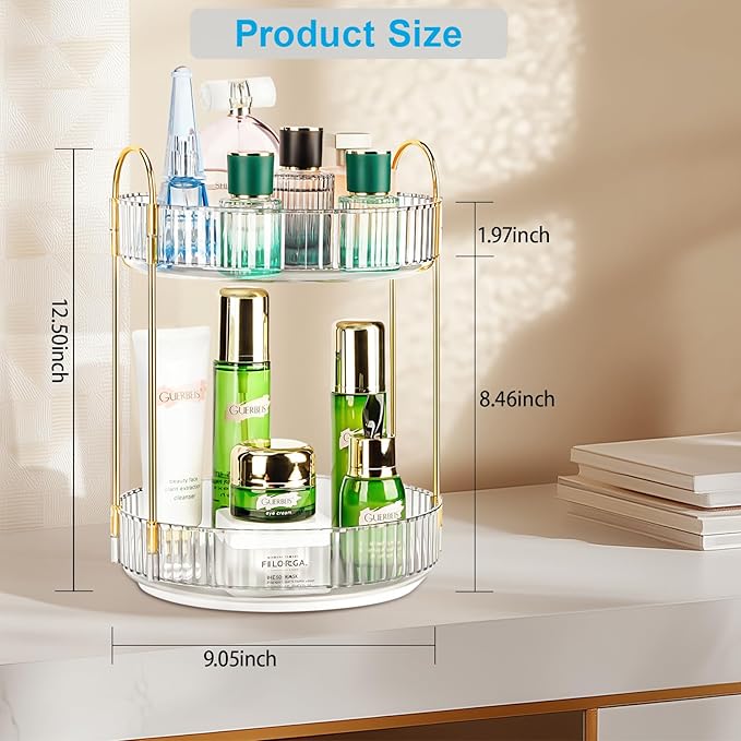 360 Rotating Makeup Organizer - Large Capacity Spinning Perfume & Cosmetic Skincare Holder for Countertop (Pearl White, 2 Tier)-NeatNest