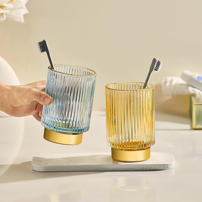 Makeup Brush Holder Organizer,Toothbrush Holders,Desk Pen Pencil Holder,Multifunctional Vintage Glass Brush Cup（L/Milky White/A3-10-US）-NeatNest