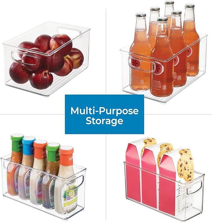 InterDesign iDesign Plastic Stackable Pantry Bin - Organizer Bin with Handles for Cabinets or Fridge - Set of 4 - Clear