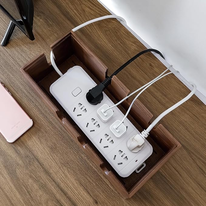 Cable Management Box-Large Cable Box and Cord Organizer Box for Power Line-Wooden Cable Box Organizer and Cord Hider Box-Wire Management Box and Hide Cords Desk