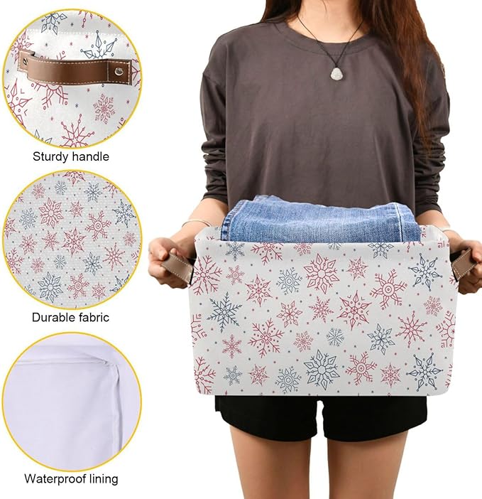 Bolaz Christmas Snowflakes Storage Basket,Large Storage Bin Fabric Collapsible Organizer Bag with Handles 15x11x9.5 inch-NeatNest