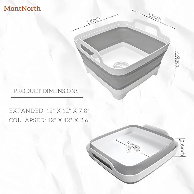 Collapsible Wash Basin 9L, Foldable Dish Tub with Drain Plug, Portable Collapsible Dish Basin, Camping Sink for Washing Dishes, Laundry & Kitchen Use,Gray-NeatNest