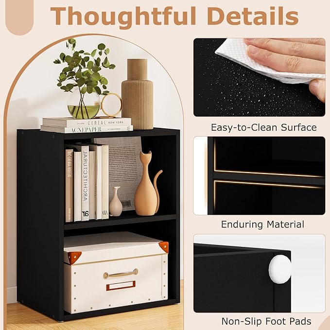 Giantex Bookshelf and Bookcase Set of 2, 2-Cube Storage Shelf W/Large-Capacity Open Storage Space for Living Room Bedroom Study Office Multi-Functional Furniture Display Cabinet, Black