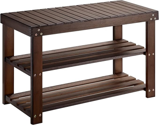Pipishell Bamboo Shoe Rack Bench, 3 Tier Sturdy Shoe Bench, Storage Shoe Organizer, Holds up to 300lbs for Entryway Bedroom Living Room Balcony, Brown-NeatNest