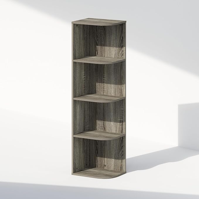 Furinno Reed 4-Tier Space Saving Corner Storage Display Shelf, French Oak-NeatNest