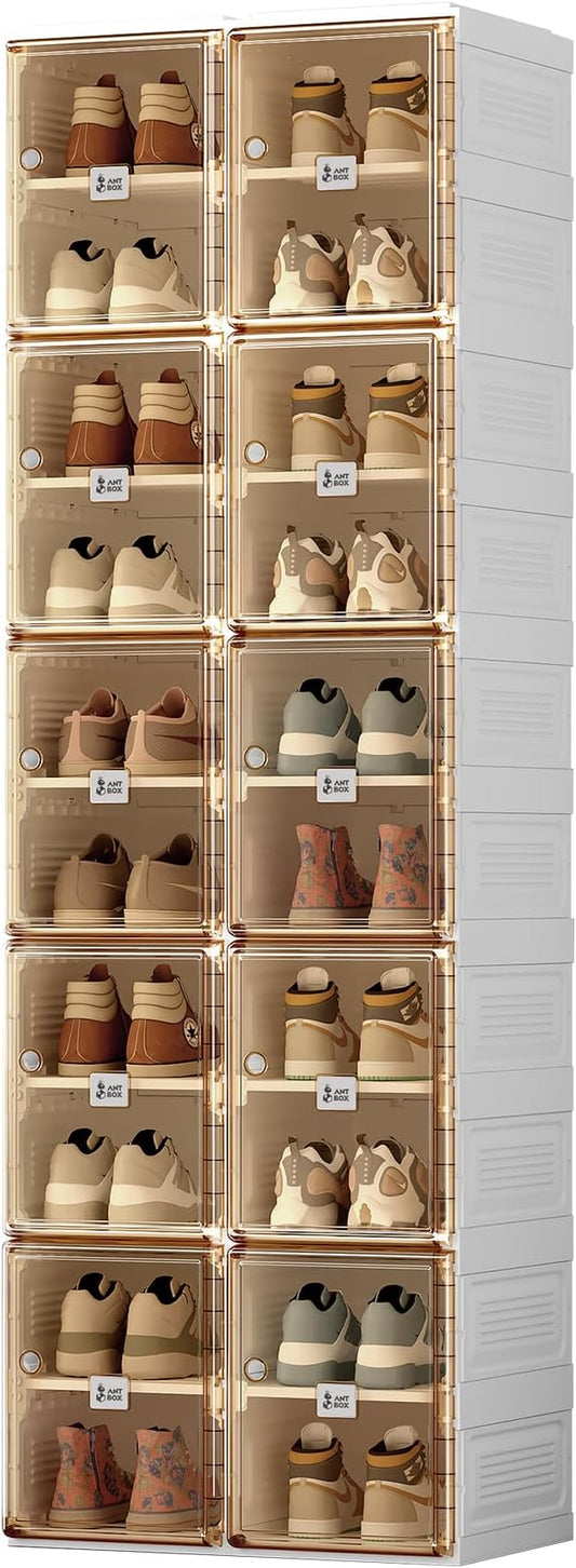 ANTBOX Shoe Organizer Storage Box, Portable Folding Shoe Rack For Closet With Magnetic Clear Door,Large Sneaker Cabinet Bins Sturdy Easy Assembly 10 Layers-20 Grids-NeatNest