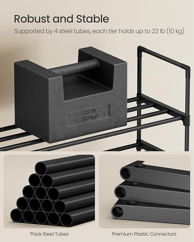 SONGMICS Shoe Rack, 3-Tier Shoe Organizer, Metal Storage Shelf, Upright or Upside Down, for 8-12 Pairs, Stackable, for Entryway, 11.8 x 26.8 x 21.7 Inches, Black ULSA203B01-NeatNest