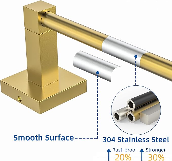 RUACQ Towel Bar 18 inch, Towel Racks for Bathroom, 304 Stainless Steel Towel Holder Wall Mounted, Heavy Duty Bathroom Decor Towel Rod (Brushed Gold)