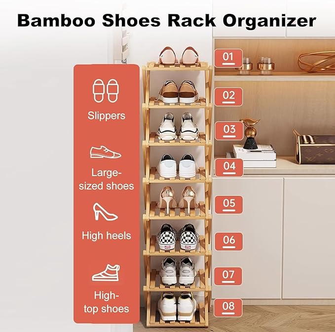 YYW Bamboo Shoe Rack for Entryway, Free Standing Shoe Racks Shelf Closet, Widen Foldable Vertical Shoe Storage Organizer for Living Room-NeatNest
