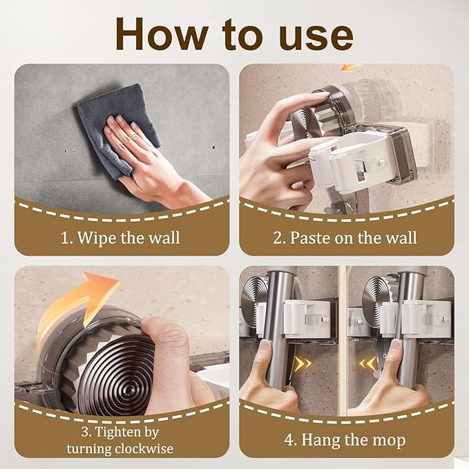 2PCS Broom Holder Mop Hanger,No punching required Broom Hanger Organizer,Broom Holder Wall Mountfor Bathroom, Kitchen, Office,Utility Room,Laundry Room(White+Gray)