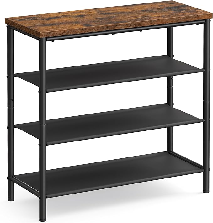 VASAGLE Shoe Rack, 4-Tier Shoe Storage Organizer for Entryway and Closet, Holds 9-12 Pairs of Shoes, 3 Fabric Shelves, Steel Frame, Industrial, Rustic Brown and Black ULBS035B01-NeatNest