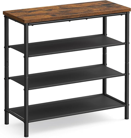 VASAGLE Shoe Rack, 4-Tier Shoe Storage Organizer for Entryway and Closet, Holds 9-12 Pairs of Shoes, 3 Fabric Shelves, Steel Frame, Industrial, Rustic Brown and Black ULBS035B01-NeatNest