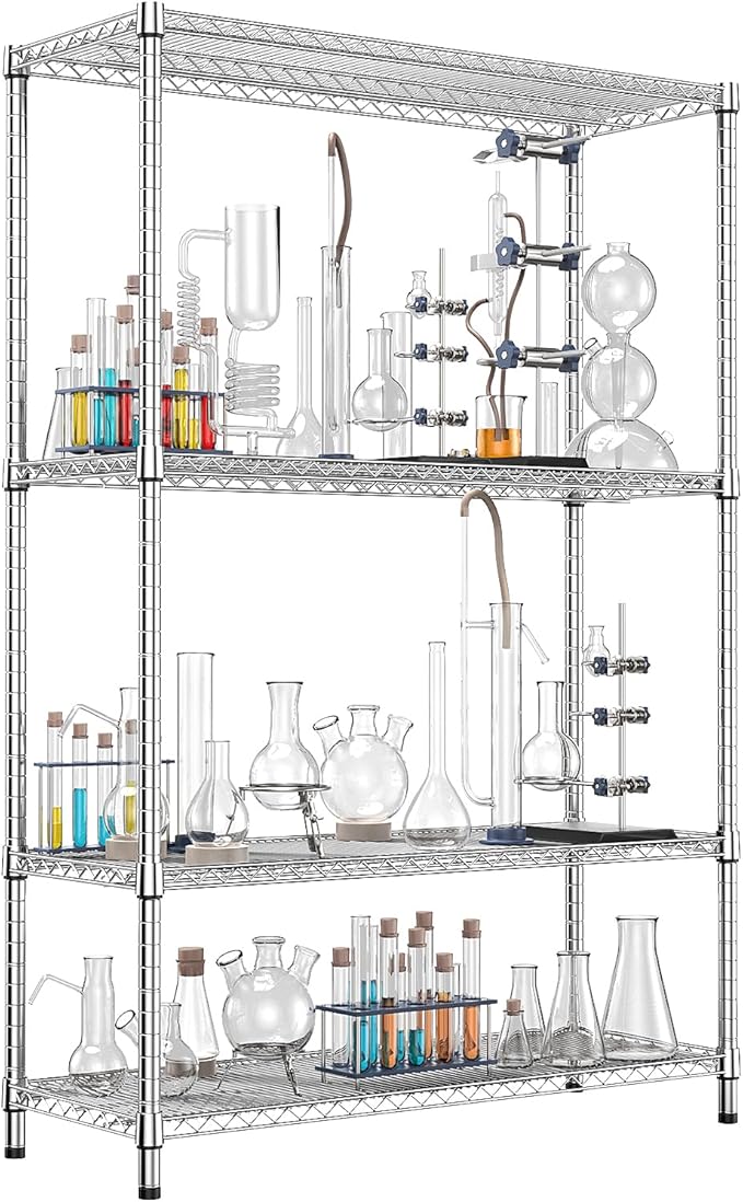 IZEUK 2640 LBS Garage Shelving Wide Storage Shelves 4 Tier Metal Shelves Heavy Duty Adjustable Utility Shelf Rack Chrome 17.7" D x 59.1" W x 70.4" H-NeatNest