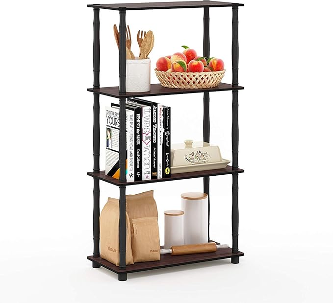 Furinno Turn-N-Tube 4-Tier Multipurpose Shelf Display Rack, Classic Tubes, Dark Cherry/Black-NeatNest