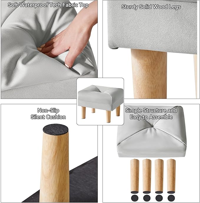 YMYNY Small Footstool Ottoman, Faux Leather Footrest with Sponge Padded Seat, Step Stool for Sofa, Bedroom, Living Room, Entryway, Modern Change Shoes Stool 15.75" D × 11.42" W×12.6" H Gray UHBD040G