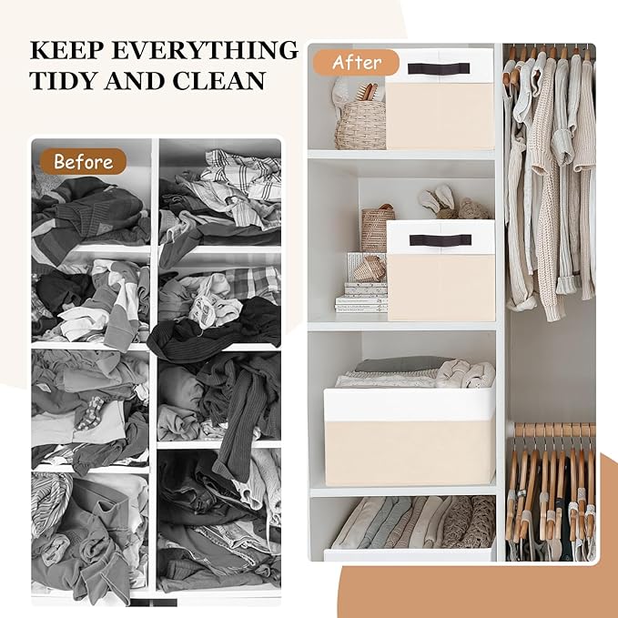 Criusia 4 Pack Baby Clothes Organizer Bins, Fabric Collapsible Storage Baskets with Handles, Odorless Storage Bins for Toy Clothes Nursery Kids Room Playroom Classroom (14L*10W*9.5H)-NeatNest