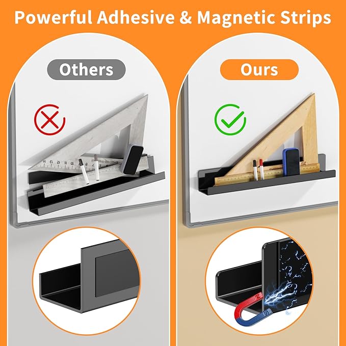 Carmanon Magnetic Book Shelf for Whiteboard, Reusable Acrylic Book Display Shelf with Strong Adsorption Capacity, Magnetic Book Holder for Classroom Refrigerator Office Teacher Kids, Black-NeatNest