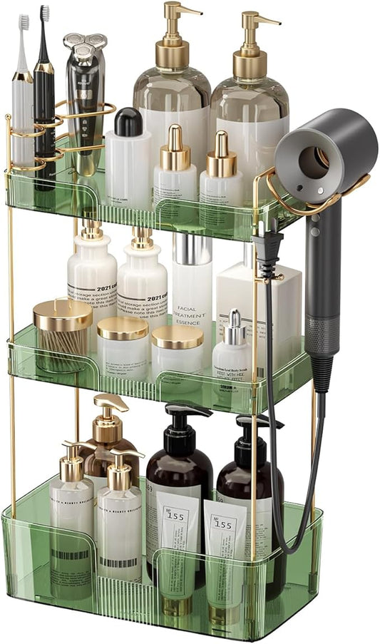 Bathroom Counter Organizer, Large Makeup Organizer Countertop, Shelf Storage, Vanity Tray, Easily Assemble for Bathroom Organizers and Storage, Undersink, Cabinet, 3 Tiers Green-NeatNest