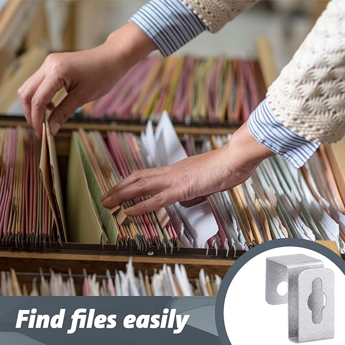 Hicarer 8 Pcs Metal Hanging File Bracket Clips Storage Hanging Rail Clips Metal Divider Fits 1/2" Drawer Side for File Storage