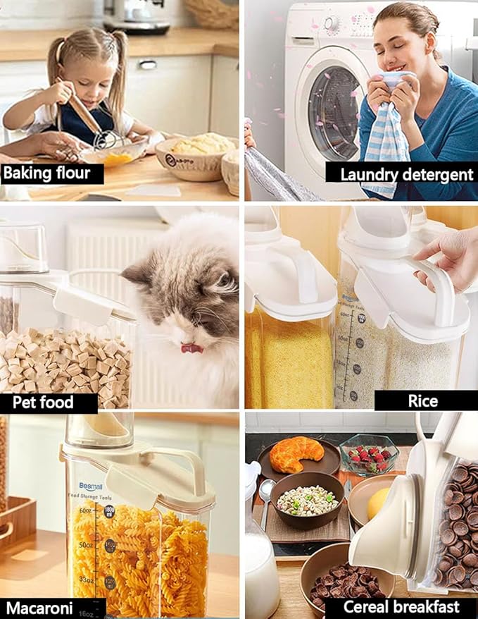 Cereal Containers Storage,2L Airtight Large Dry Food Storage Containers with Pouring Spout, Measuring Cup for Flour and Grain,BPA Free Plastic Dispenser ((1pcs) White-67oz)-NeatNest