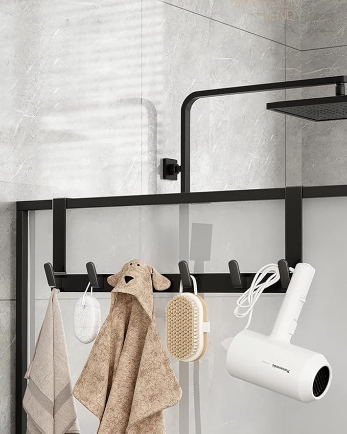 Over The Door Hooks Hanger with Extended Arms, Fit 1 3/8" Door, L7U - Bathroom Accessories and Towel Rack Organizer Holder - Matte Black, 1 Pack
