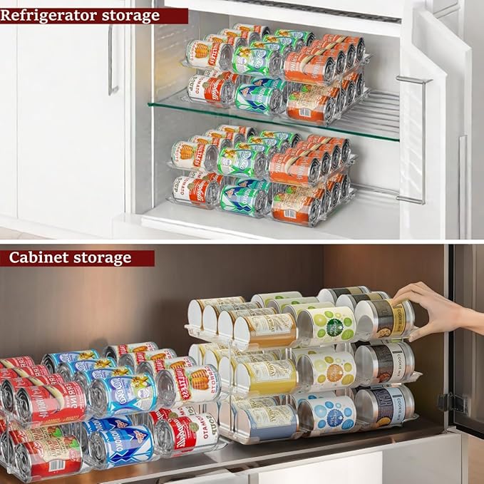Can Organizer for Pantry, 3 Sets 3 Tiers Can Storage Organizer Pantry,Soda Can Organizer for Fridge 36 Cans Rack Automatic Rolling Stackable Canned Food Organizer,Clear-NeatNest