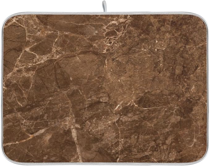 Brown Marble Texture Absorbent Dishes Drainer/Rack Mat for Countertop Small Size 16 x 18, Microfiber Dish Drying Pads Kitchen Counter Draining Pad-NeatNest