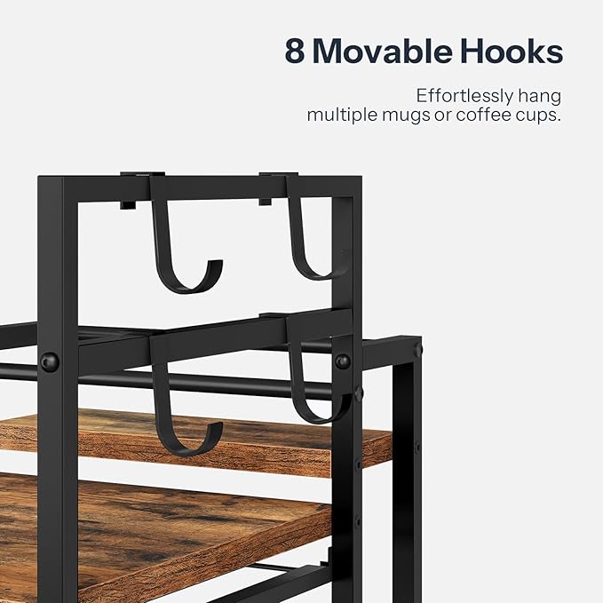 HOOBRO K Cup Holder, Coffee Pod Organizer for Counter, 35 Capacity Pods Storage Organizer Cups with Mug Rack, Coffee Maker Stand, Coffee Station for Syrup, Rustic Brown and Black BF01CR01-NeatNest