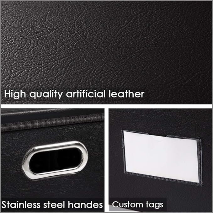 PRANDOM Foldable Storage Bins with Lids [5-Pack] Leather Fabric Collapsible Storage Boxes Organizer Containers Baskets Cube with Cover for Bedroom Closet Office Nursery Black (14.9x10.8x10)-NeatNest