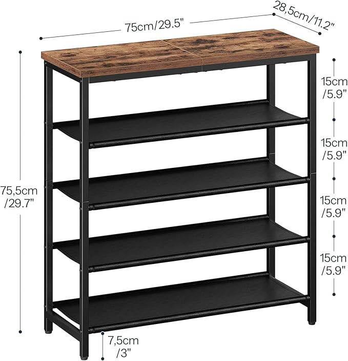 HOOBRO Shoe Rack with 4 PU Shelves, 5-Tier Shoe Storage Organizer for Closet and Entryway, Holds 12-16 Pairs of Shoes, Sturdy Metal Frame, Small Spaces, Rustic Brown and Black BF95XJ01-NeatNest