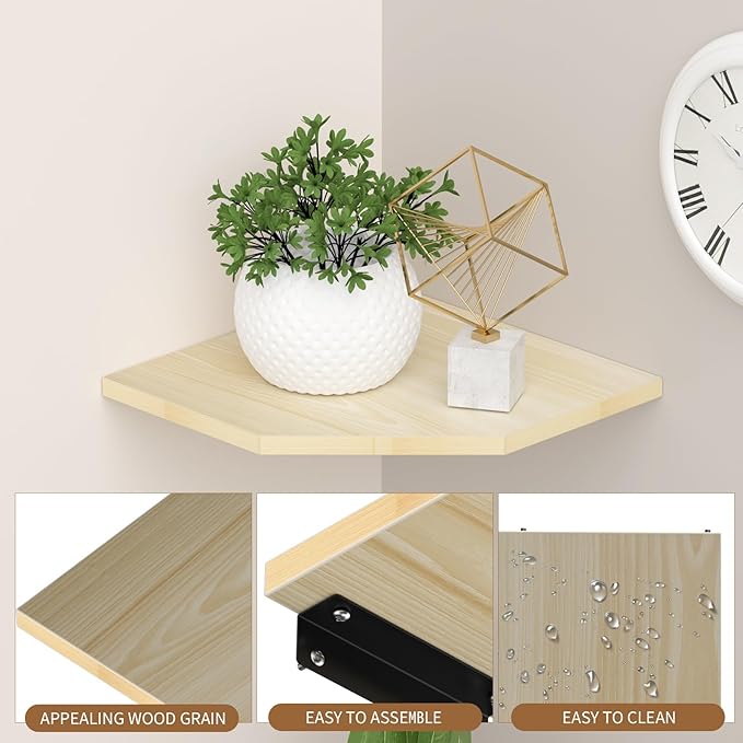 JJL Corner Shelves, 12 Inch Corner Shelf Wall Mounted with Wire Hole, 2 Tier 13.3 Inch Deep Wooden Corner Hanging Shelving for Wall Storage, for Speaker, Cable Box, Light White-NeatNest
