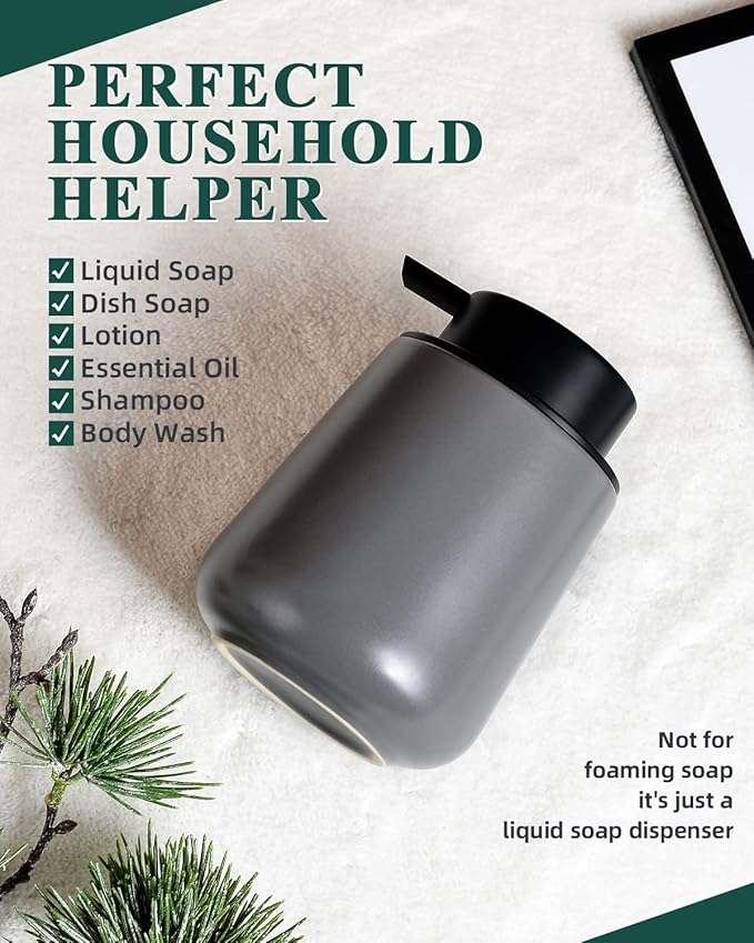 BosilunLife Grey Lotion Dispenser - Modern Ceramic Soap Dispenser Bathroom 12 oz Bottles Lotion Hand Pump Dispenser Black Pump Dish Liquid Dispenser for Kitchen Hand Wash Dispenser-NeatNest