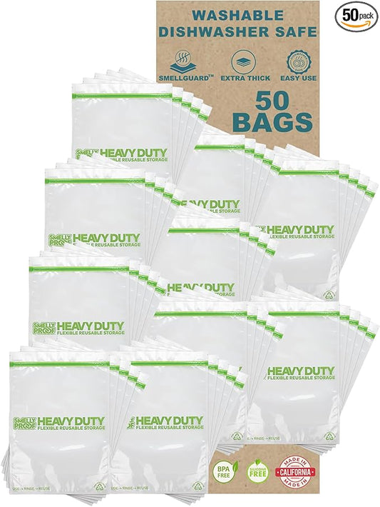 BULK PURCHASE, 50 x Dishwasher-Safe STAND-UP Ziplock Reusable Bags, Extra Thick 5mils HEAVY DUTY Durable Washable Reclosable TRIPLE Ziplock Food Storage Extra Large Bags, XXL 12"x16" 2-Gallon 50-Pack-NeatNest