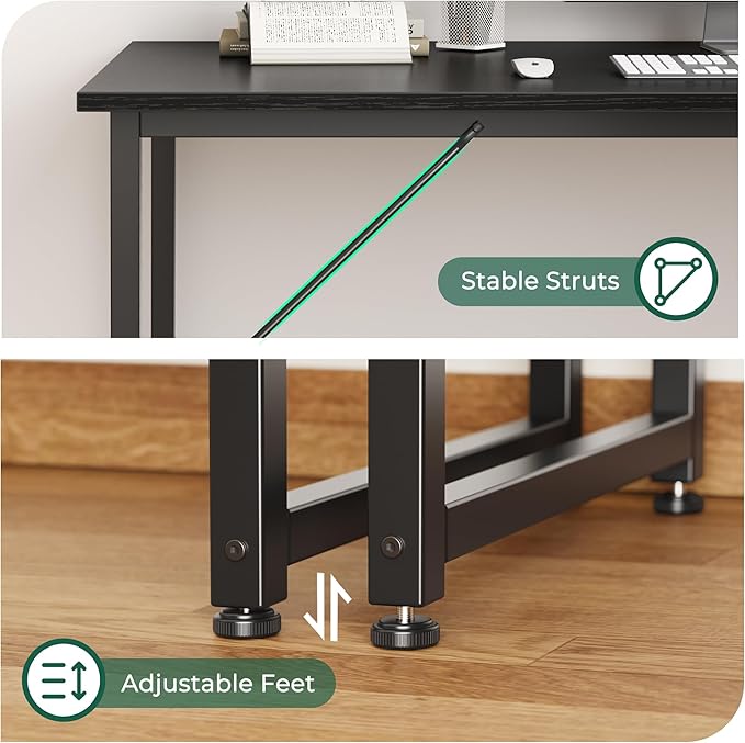 Huuger Computer Desk, 55 Inch Home Office Desk, Gaming Writing Work from Home Study Desk, Large Legroom, Sturdy Metal Frame, Modern Simple, Black-NeatNest