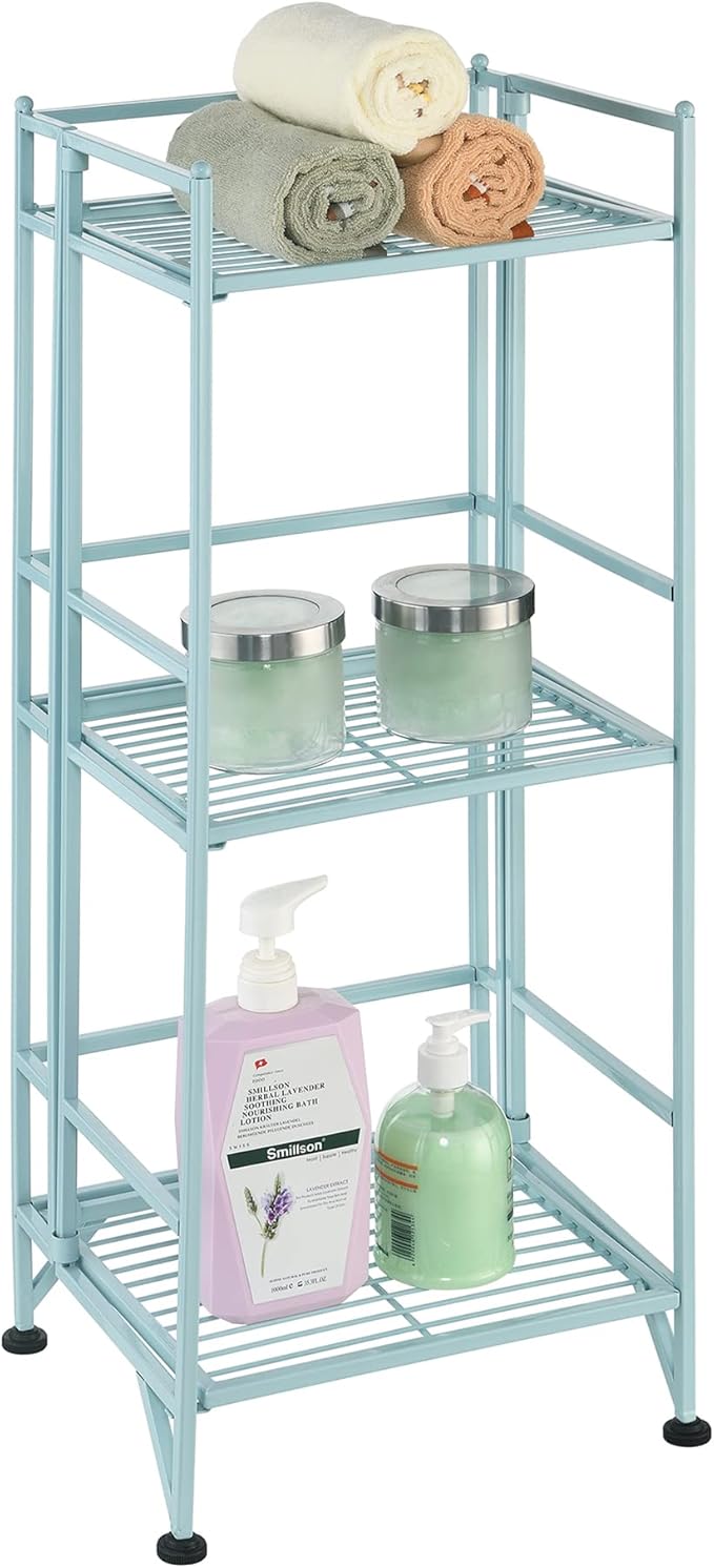 Convenience Concepts Xtra Storage Shelves - 3-Tier Folding Metal Shelving, Modern Shelves for Storage and Display in Living Room, Bathroom, Office, Closet, Kitchen, Garage, Plant Storage, Sea Foam-NeatNest