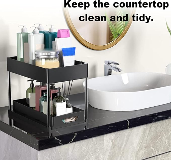 2 Layers Multi-Purpose Pull-Out Storage Organizers, Under Sink Organizers and Storage for Bathroom & Kitchen, Under Cabinet Organizers and storage, under sink drawers storage，Black-NeatNest