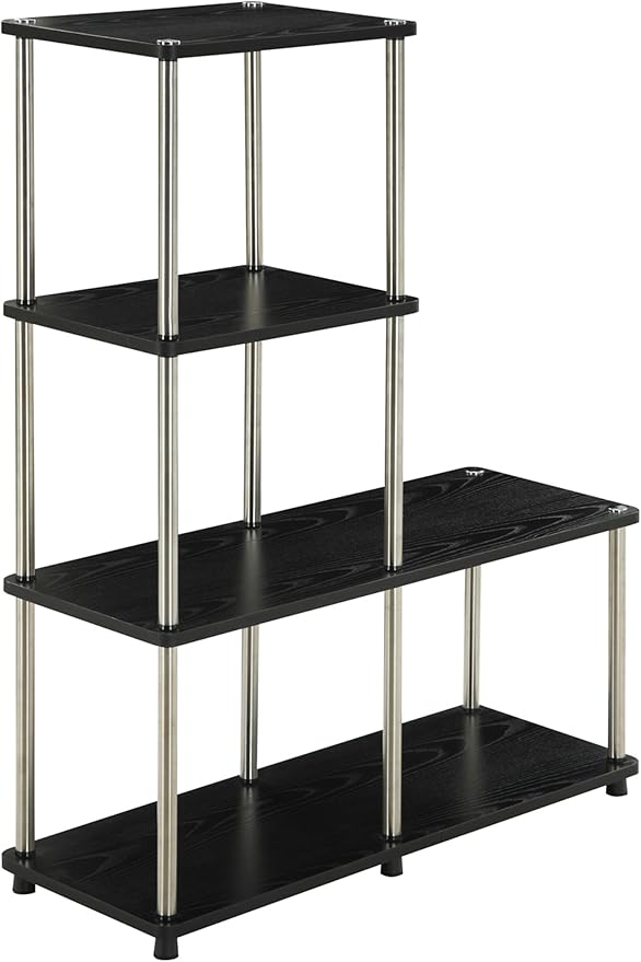 Convenience Concepts Designs2Go 4 tier Multi Shelf "L" Bookshelf, Black-NeatNest