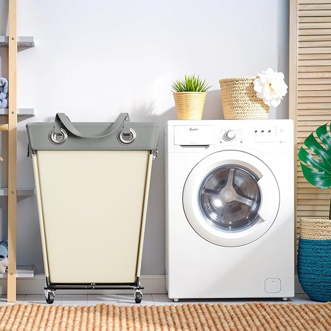 Laundry Hamper with Wheels 210L Large Capacity Hamper Rolling Laundry Basket Extra Large Laundry Cart for Easy Transport Storage Basket Ideal for Dorm Laundry Room Bathroom Beige