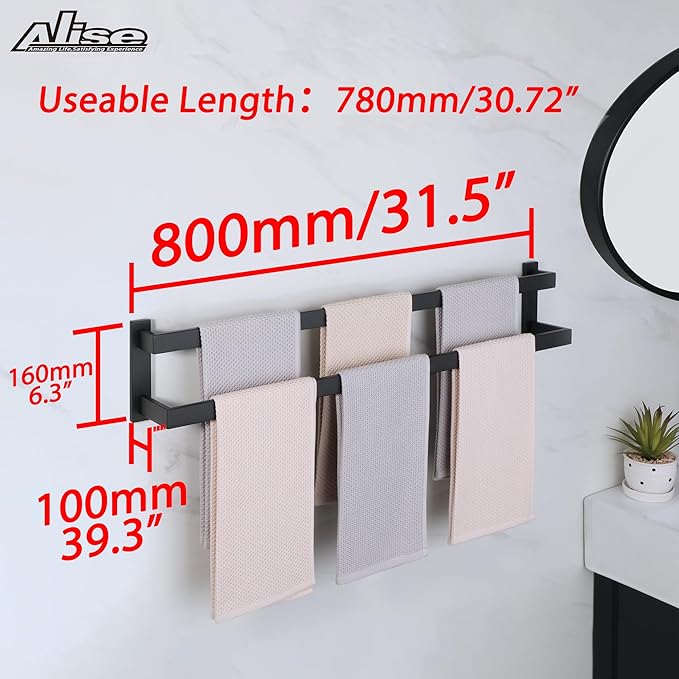 Alise Bath Double Towel Bars,Black Towel Holder Towel Racks for Bathroom Lavatory,Wall Mount Towel Hanger SUS304 Stainless Steel Towel Rail,GOY2800-B Matte Black 32 Inch